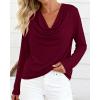 imagePRETTYGARDEN Womens Spring Tops 2026 Dressy Cowl Neck Long Sleeve Shirts Loose Business Casual Blouses Teacher Tunic TopBurgundy