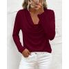 imagePRETTYGARDEN Womens Spring Tops 2026 Dressy Cowl Neck Long Sleeve Shirts Loose Business Casual Blouses Teacher Tunic TopBurgundy