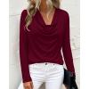 imagePRETTYGARDEN Womens Spring Tops 2026 Dressy Cowl Neck Long Sleeve Shirts Loose Business Casual Blouses Teacher Tunic TopBurgundy