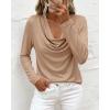 imagePRETTYGARDEN Womens Spring Tops 2026 Dressy Cowl Neck Long Sleeve Shirts Loose Business Casual Blouses Teacher Tunic TopKhaki