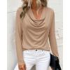 imagePRETTYGARDEN Womens Spring Tops 2026 Dressy Cowl Neck Long Sleeve Shirts Loose Business Casual Blouses Teacher Tunic TopKhaki