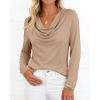 imagePRETTYGARDEN Womens Spring Tops 2026 Dressy Cowl Neck Long Sleeve Shirts Loose Business Casual Blouses Teacher Tunic TopKhaki