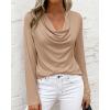 imagePRETTYGARDEN Womens Spring Tops 2026 Dressy Cowl Neck Long Sleeve Shirts Loose Business Casual Blouses Teacher Tunic TopKhaki