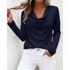 imagePRETTYGARDEN Womens Spring Tops 2026 Dressy Cowl Neck Long Sleeve Shirts Loose Business Casual Blouses Teacher Tunic TopNavy Blue