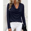 imagePRETTYGARDEN Womens Spring Tops 2026 Dressy Cowl Neck Long Sleeve Shirts Loose Business Casual Blouses Teacher Tunic TopNavy Blue