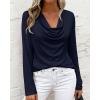 imagePRETTYGARDEN Womens Spring Tops 2026 Dressy Cowl Neck Long Sleeve Shirts Loose Business Casual Blouses Teacher Tunic TopNavy Blue