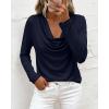 imagePRETTYGARDEN Womens Spring Tops 2026 Dressy Cowl Neck Long Sleeve Shirts Loose Business Casual Blouses Teacher Tunic TopNavy Blue