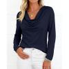 imagePRETTYGARDEN Womens Spring Tops 2026 Dressy Cowl Neck Long Sleeve Shirts Loose Business Casual Blouses Teacher Tunic TopNavy Blue