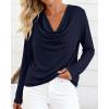 imagePRETTYGARDEN Womens Spring Tops 2026 Dressy Cowl Neck Long Sleeve Shirts Loose Business Casual Blouses Teacher Tunic TopNavy Blue