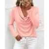 imagePRETTYGARDEN Womens Spring Tops 2026 Dressy Cowl Neck Long Sleeve Shirts Loose Business Casual Blouses Teacher Tunic TopPink