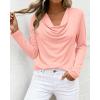imagePRETTYGARDEN Womens Spring Tops 2026 Dressy Cowl Neck Long Sleeve Shirts Loose Business Casual Blouses Teacher Tunic TopPink