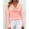 imagePRETTYGARDEN Womens Spring Tops 2026 Dressy Cowl Neck Long Sleeve Shirts Loose Business Casual Blouses Teacher Tunic TopPink