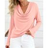 imagePRETTYGARDEN Womens Spring Tops 2026 Dressy Cowl Neck Long Sleeve Shirts Loose Business Casual Blouses Teacher Tunic TopPink