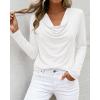 imagePRETTYGARDEN Womens Spring Tops 2026 Dressy Cowl Neck Long Sleeve Shirts Loose Business Casual Blouses Teacher Tunic TopWhite