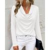 imagePRETTYGARDEN Womens Spring Tops 2026 Dressy Cowl Neck Long Sleeve Shirts Loose Business Casual Blouses Teacher Tunic TopWhite