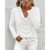 imagePRETTYGARDEN Womens Spring Tops 2026 Dressy Cowl Neck Long Sleeve Shirts Loose Business Casual Blouses Teacher Tunic TopWhite