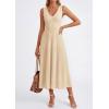 imagePRETTYGARDEN Womens Summer Casual Dresses 2026 Spring Sleeveless V Neck Knit Midi Business Work A Line Cocktail DressBeige