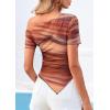 imagePRETTYGARDEN Womens Summer Off The Shoulder Tops 2026 Spring Short Sleeve Mesh Tie Dye Shirt Ruched Asymmetrical Y2k ClothesFloral Brown