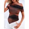 imagePRETTYGARDEN Womens Summer Off The Shoulder Tops 2026 Spring Short Sleeve Mesh Tie Dye Shirt Ruched Asymmetrical Y2k ClothesFloral Red Brown