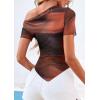 imagePRETTYGARDEN Womens Summer Off The Shoulder Tops 2026 Spring Short Sleeve Mesh Tie Dye Shirt Ruched Asymmetrical Y2k ClothesFloral Red Brown