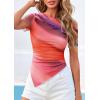 imagePRETTYGARDEN Womens Summer Off The Shoulder Tops 2026 Spring Short Sleeve Mesh Tie Dye Shirt Ruched Asymmetrical Y2k ClothesMulticolour Print