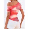 imagePRETTYGARDEN Womens Summer Off The Shoulder Tops 2026 Spring Short Sleeve Mesh Tie Dye Shirt Ruched Asymmetrical Y2k ClothesWatercolor Pink