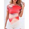 imagePRETTYGARDEN Womens Summer Off The Shoulder Tops 2026 Spring Short Sleeve Mesh Tie Dye Shirt Ruched Asymmetrical Y2k ClothesWatercolor Pink
