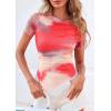 imagePRETTYGARDEN Womens Summer Off The Shoulder Tops 2026 Spring Short Sleeve Mesh Tie Dye Shirt Ruched Asymmetrical Y2k ClothesWatercolor Pink