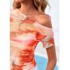 imagePRETTYGARDEN Womens Summer Off The Shoulder Tops 2026 Spring Short Sleeve Mesh Tie Dye Shirt Ruched Asymmetrical Y2k ClothesWatercolour Orange