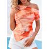 imagePRETTYGARDEN Womens Summer Off The Shoulder Tops 2026 Spring Short Sleeve Mesh Tie Dye Shirt Ruched Asymmetrical Y2k ClothesWatercolour Orange