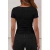imagePRETTYGARDEN Womens Summer Tops 2026 Cute Cowl Neck Short Sleeve TShirts Ribbed Knit Fitted Spring Ruched Crop TopBlack