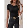 imagePRETTYGARDEN Womens Summer Tops 2026 Cute Cowl Neck Short Sleeve TShirts Ribbed Knit Fitted Spring Ruched Crop TopBlack