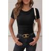 imagePRETTYGARDEN Womens Summer Tops 2026 Cute Cowl Neck Short Sleeve TShirts Ribbed Knit Fitted Spring Ruched Crop TopBlack