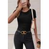 imagePRETTYGARDEN Womens Summer Tops 2026 Cute Cowl Neck Short Sleeve TShirts Ribbed Knit Fitted Spring Ruched Crop TopBlack