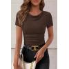 imagePRETTYGARDEN Womens Summer Tops 2026 Cute Cowl Neck Short Sleeve TShirts Ribbed Knit Fitted Spring Ruched Crop TopBrown