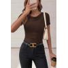 imagePRETTYGARDEN Womens Summer Tops 2026 Cute Cowl Neck Short Sleeve TShirts Ribbed Knit Fitted Spring Ruched Crop TopBrown