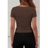imagePRETTYGARDEN Womens Summer Tops 2026 Cute Cowl Neck Short Sleeve TShirts Ribbed Knit Fitted Spring Ruched Crop TopBrown
