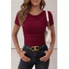 imagePRETTYGARDEN Womens Summer Tops 2026 Cute Cowl Neck Short Sleeve TShirts Ribbed Knit Fitted Spring Ruched Crop TopBurgundy