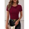 imagePRETTYGARDEN Womens Summer Tops 2026 Cute Cowl Neck Short Sleeve TShirts Ribbed Knit Fitted Spring Ruched Crop TopBurgundy