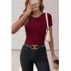 imagePRETTYGARDEN Womens Summer Tops 2026 Cute Cowl Neck Short Sleeve TShirts Ribbed Knit Fitted Spring Ruched Crop TopBurgundy