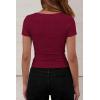imagePRETTYGARDEN Womens Summer Tops 2026 Cute Cowl Neck Short Sleeve TShirts Ribbed Knit Fitted Spring Ruched Crop TopBurgundy