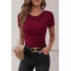 imagePRETTYGARDEN Womens Summer Tops 2026 Cute Cowl Neck Short Sleeve TShirts Ribbed Knit Fitted Spring Ruched Crop TopBurgundy