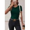 imagePRETTYGARDEN Womens Summer Tops 2026 Cute Cowl Neck Short Sleeve TShirts Ribbed Knit Fitted Spring Ruched Crop TopDark Green