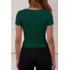 imagePRETTYGARDEN Womens Summer Tops 2026 Cute Cowl Neck Short Sleeve TShirts Ribbed Knit Fitted Spring Ruched Crop TopDark Green