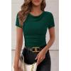 imagePRETTYGARDEN Womens Summer Tops 2026 Cute Cowl Neck Short Sleeve TShirts Ribbed Knit Fitted Spring Ruched Crop TopDark Green