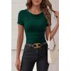 imagePRETTYGARDEN Womens Summer Tops 2026 Cute Cowl Neck Short Sleeve TShirts Ribbed Knit Fitted Spring Ruched Crop TopDark Green