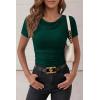 imagePRETTYGARDEN Womens Summer Tops 2026 Cute Cowl Neck Short Sleeve TShirts Ribbed Knit Fitted Spring Ruched Crop TopDark Green