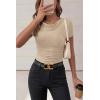 imagePRETTYGARDEN Womens Summer Tops 2026 Cute Cowl Neck Short Sleeve TShirts Ribbed Knit Fitted Spring Ruched Crop TopLight Khaki