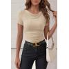 imagePRETTYGARDEN Womens Summer Tops 2026 Cute Cowl Neck Short Sleeve TShirts Ribbed Knit Fitted Spring Ruched Crop TopLight Khaki