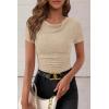 imagePRETTYGARDEN Womens Summer Tops 2026 Cute Cowl Neck Short Sleeve TShirts Ribbed Knit Fitted Spring Ruched Crop TopLight Khaki